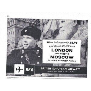 British European Airways London Moscow Kremlin Advertisement 1950s Vintage Print